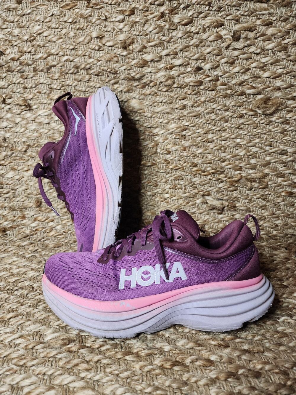 Hoka One One Bondi 8 Womens Size 9.5 Purple Pink Athletic Running Shoes Sneakers